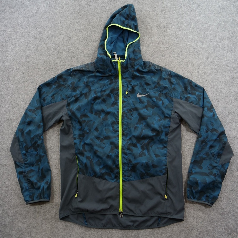 Nike Jacket Mens Medium Blue Camo Full Zip Running Kiger Packable Windbreaker